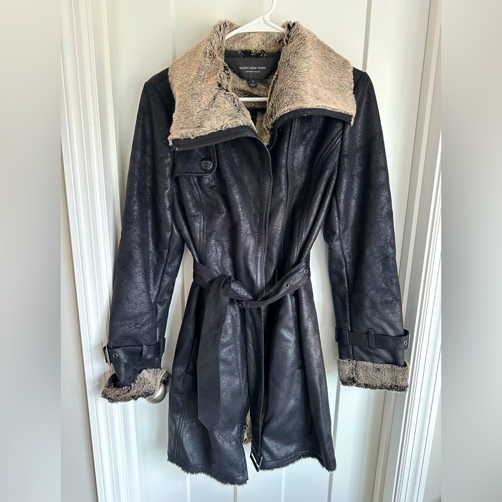Marc New York Faux Fur-Lined Suede Jacket (Small)